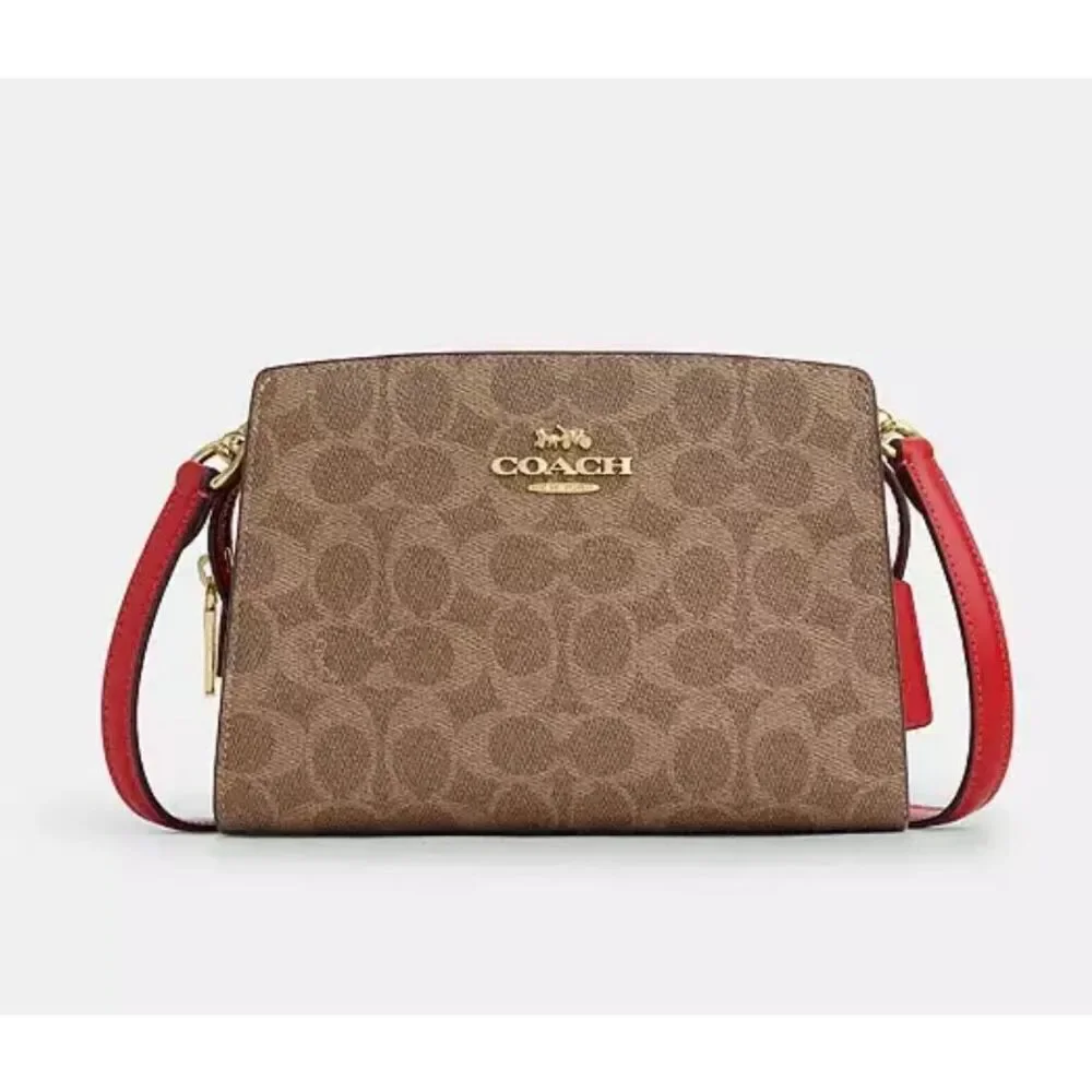 🔥🎁NWT! Coach Gia Crossbody Bag In Sig Canvas Tan/Carnation CCK77 Msrp: $298.00